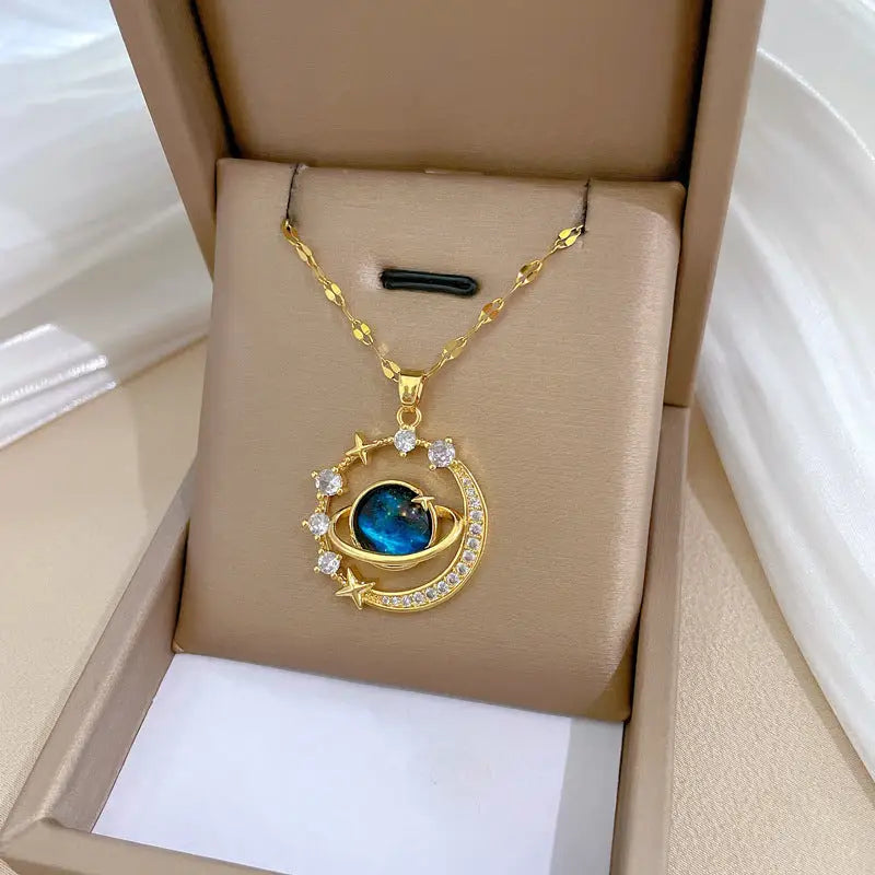 Stainless Steel Starry Sky Planet Astronaut Necklace For Women Light Luxurious Temperament Star Metal Chain Jewelry Gift Beyond Trends Hub
