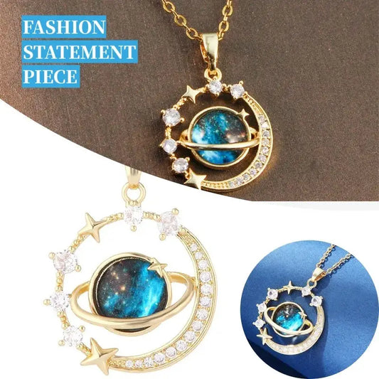 Stainless Steel Starry Sky Planet Astronaut Necklace For Women Light Luxurious Temperament Star Metal Chain Jewelry Gift Beyond Trends Hub