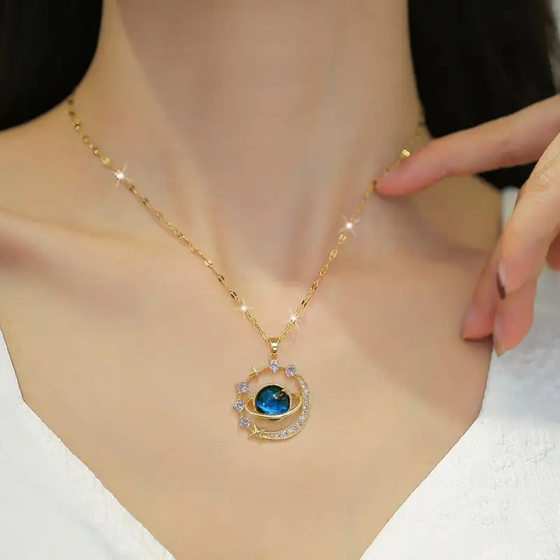 Stainless Steel Starry Sky Planet Astronaut Necklace For Women Light Luxurious Temperament Star Metal Chain Jewelry Gift Beyond Trends Hub