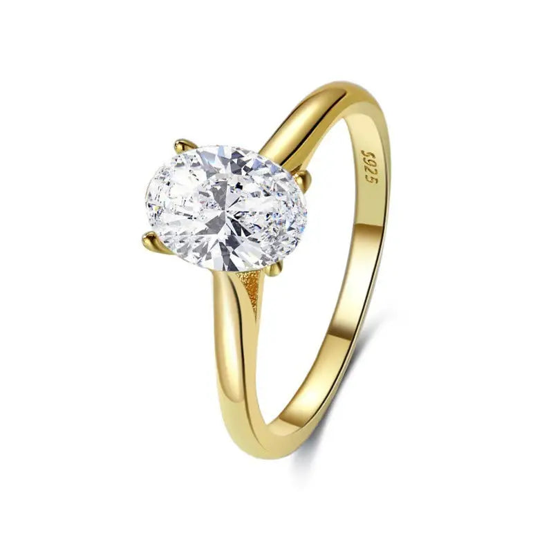 Sterling Silver Inlaid Oval Zircon Ring For Women - WGR302A2 Gold / 6 US Dollar