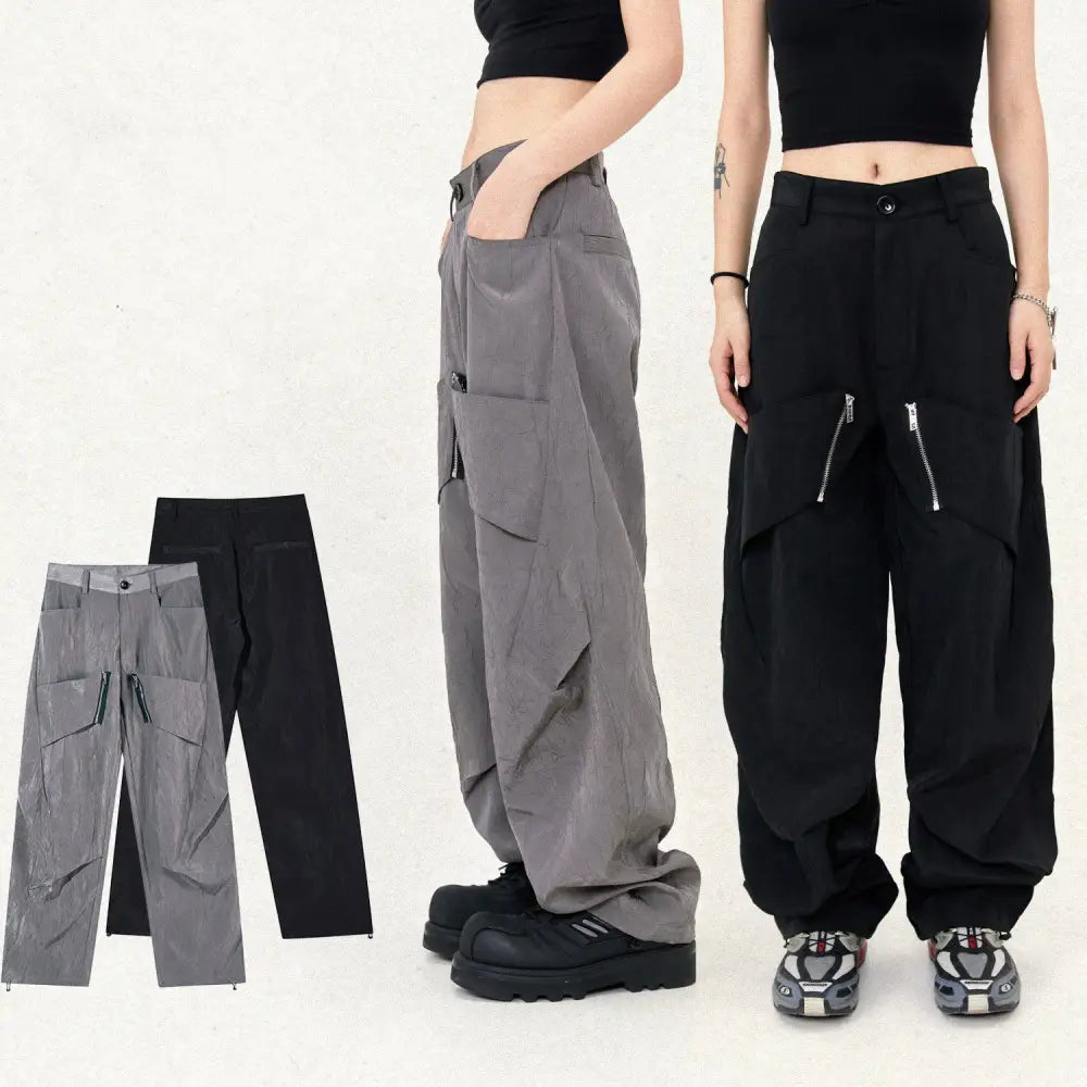 Street Pleated Texture Stitching Trousers For Men And Women