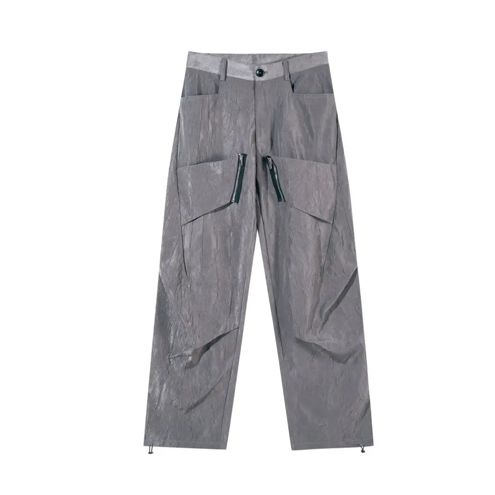Street Pleated Texture Stitching Trousers For Men And Women - Gray / M