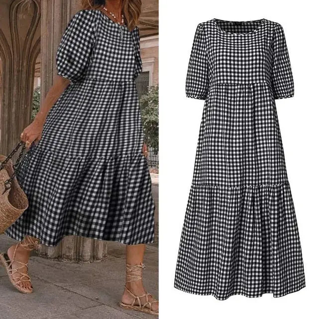 Summer Dress Women Casual Short Sleeve Dresses - Black / S