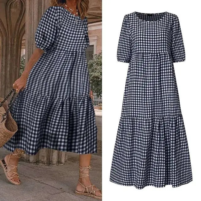 Summer Dress Women Casual Short Sleeve Dresses - Navy Blue / S