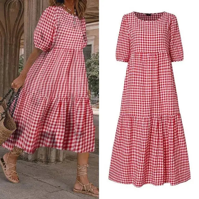 Summer Dress Women Casual Short Sleeve Dresses - Red / S