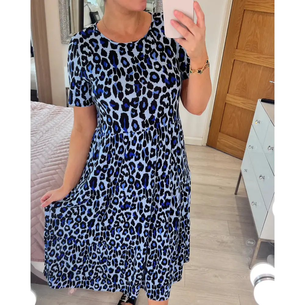 Summer Fashion Women Clothing Leopard Print Women’s Loose Dress - Blue / S