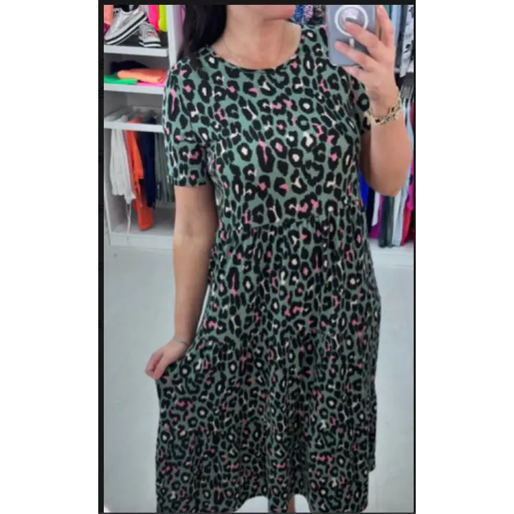 Summer Fashion Women Clothing Leopard Print Women’s Loose Dress - Green / S