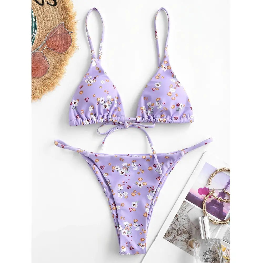 Summer Flowers Print Bikini Sexy Beach Swimming Suit Fashion Push Up Swimsuit Womens Clothing - Beyond Trends Hub 