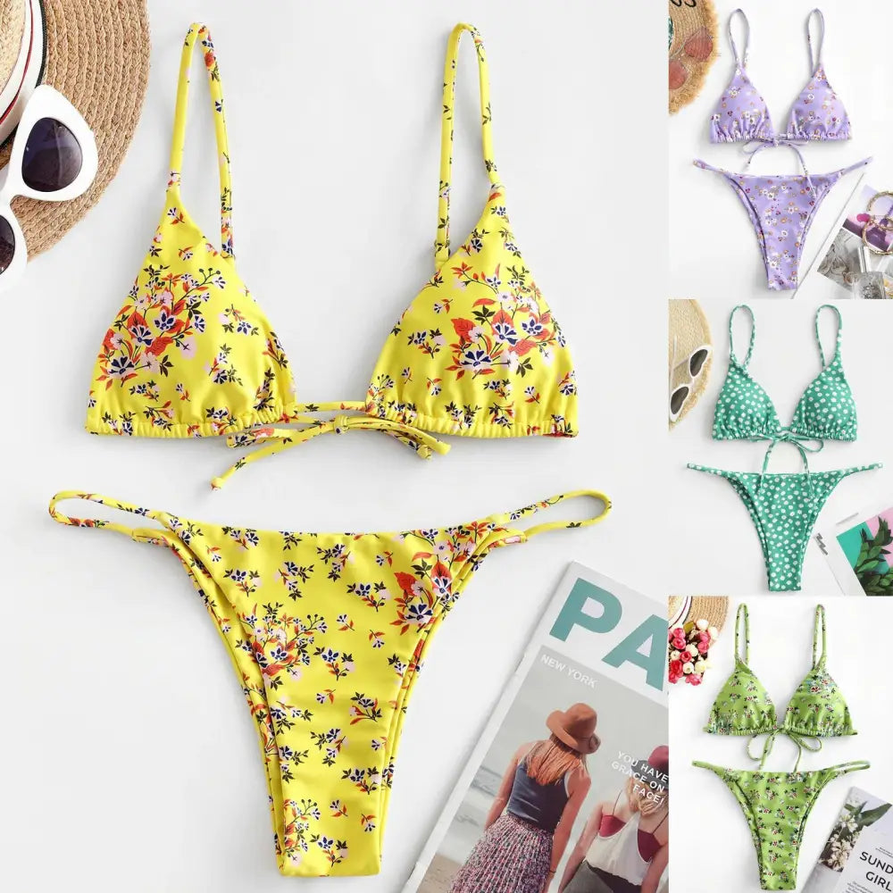 Summer Flowers Print Bikini Sexy Beach Swimming Suit Fashion Push Up Swimsuit Womens Clothing - Beyond Trends Hub 