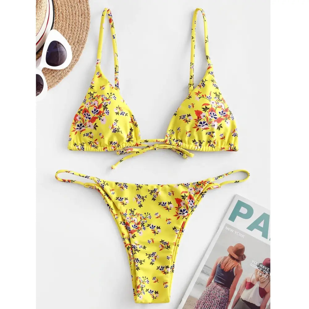 Summer Flowers Print Bikini Sexy Beach Swimming Suit Fashion Push Up Swimsuit Womens Clothing - Beyond Trends Hub 