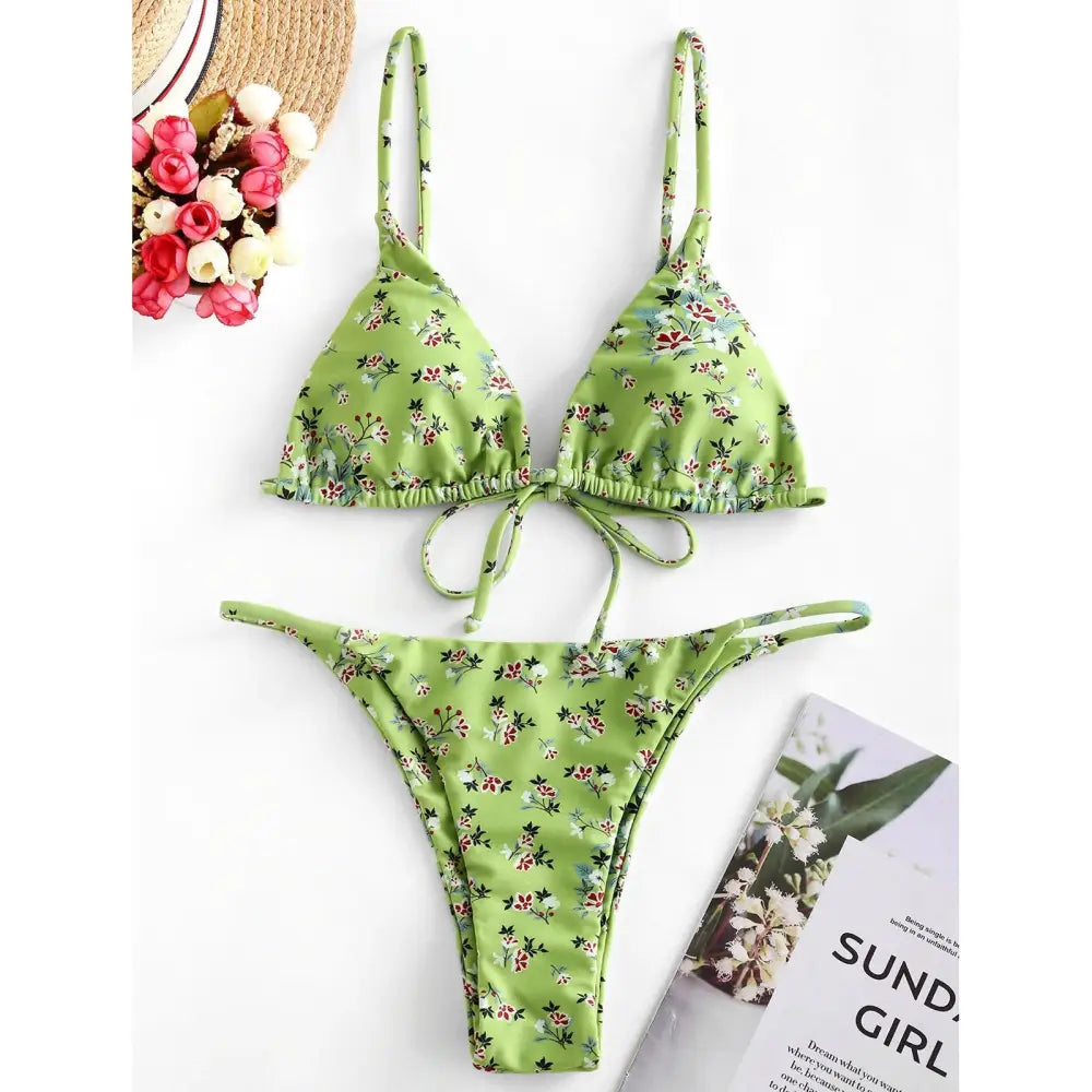 Summer Flowers Print Bikini Sexy Beach Swimming Suit Fashion Push Up Swimsuit Womens Clothing - Beyond Trends Hub 