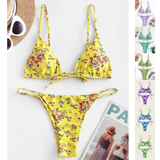 Summer Flowers Print Bikini Sexy Beach Swimming Suit Fashion Push Up Swimsuit Womens Clothing - Beyond Trends Hub 