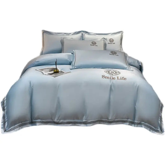 Summer Ice Silk Four-piece Set Silky Nude Sleeping Sheets Quilt Cover Real Silk Satin - Beyond Trends Hub 