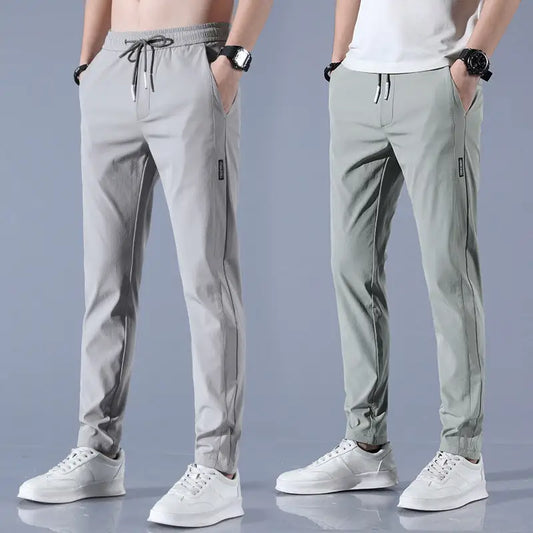 Summer Ice Silk Men’s Stretch Breathable Straight Sports Trousers
