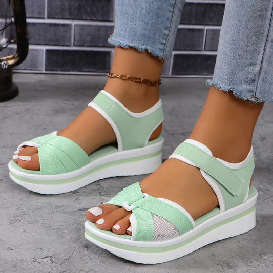 Summer Mesh Cross-strap Sandals With Velcro-design Thick Sole Flats Beach Shoes Women - Beyond Trends Hub 