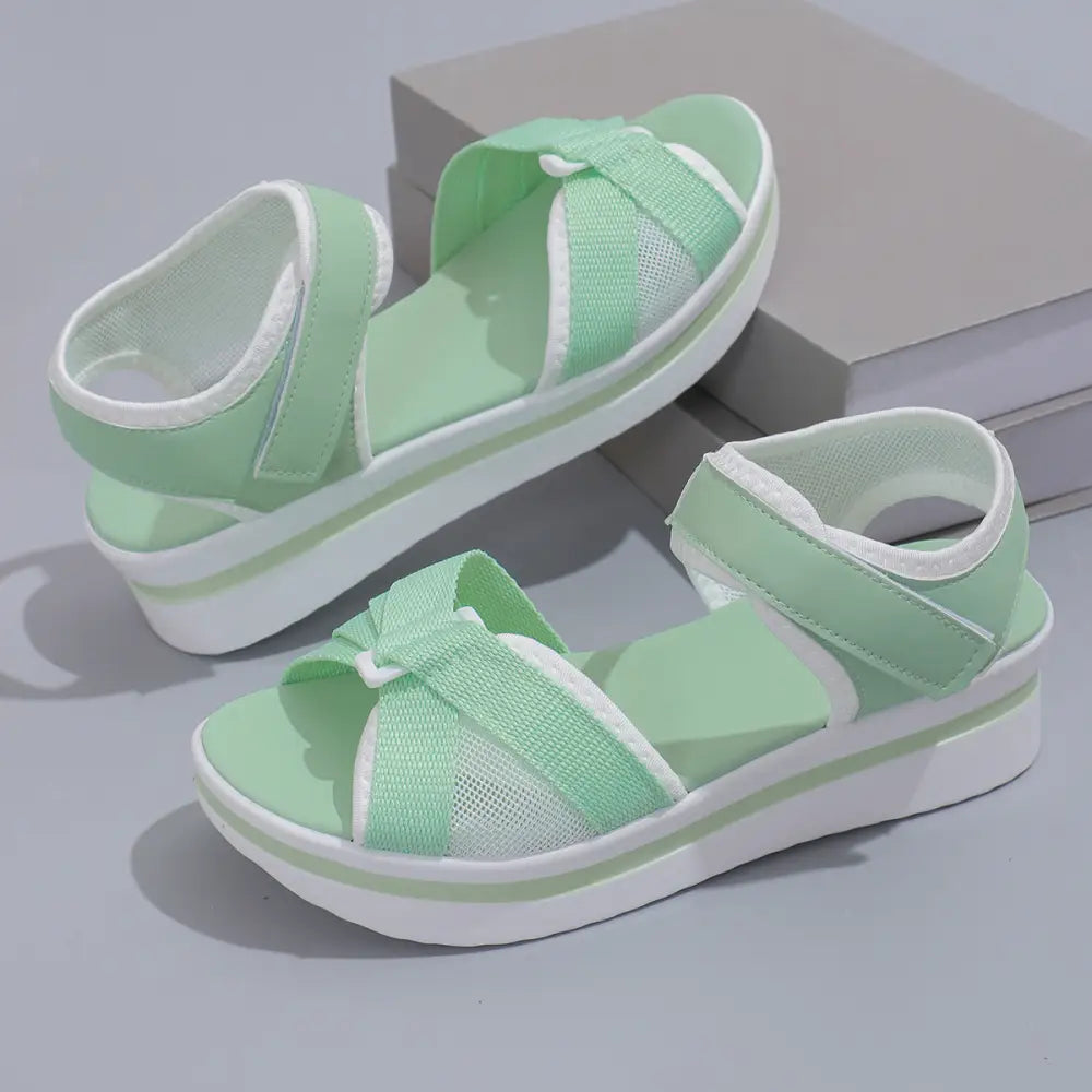 Summer Mesh Cross-strap Sandals With Velcro-design Thick Sole Flats Beach Shoes Women - Beyond Trends Hub 