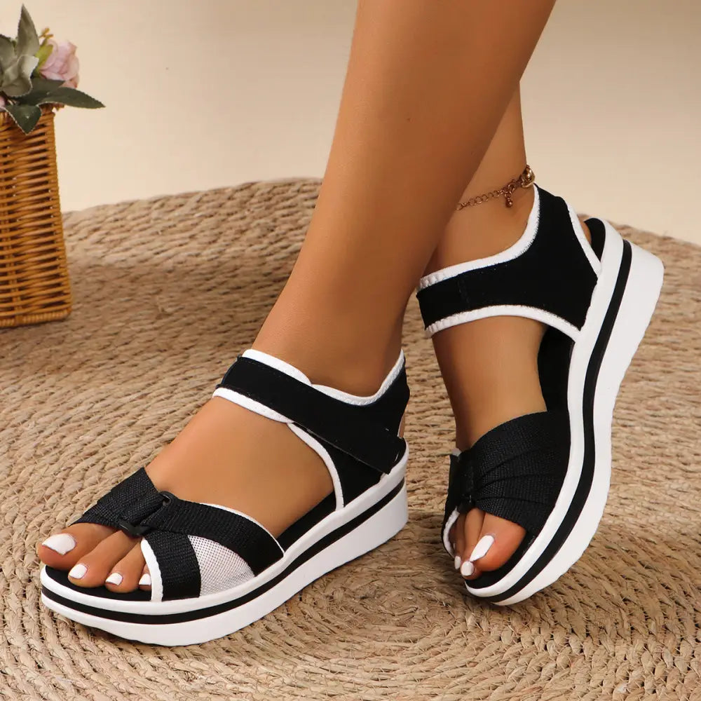 Summer Mesh Cross-strap Sandals With Velcro-design Thick Sole Flats Beach Shoes Women - Beyond Trends Hub 
