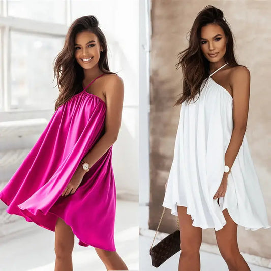 Summer New Pure Color Halter Short Skirt For Women