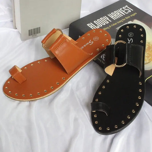 Summer New Woman Slippers Flat Sandals  Toe Fashion Rivet Outdoor Shoes Plus Size 43 Beyond Trends Hub