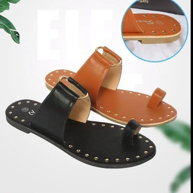 Summer New Woman Slippers Flat Sandals  Toe Fashion Rivet Outdoor Shoes Plus Size 43 Beyond Trends Hub