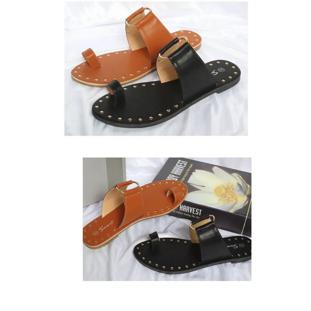 Summer New Woman Slippers Flat Sandals  Toe Fashion Rivet Outdoor Shoes Plus Size 43 Beyond Trends Hub