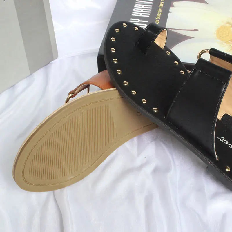 Summer New Woman Slippers Flat Sandals  Toe Fashion Rivet Outdoor Shoes Plus Size 43 Beyond Trends Hub