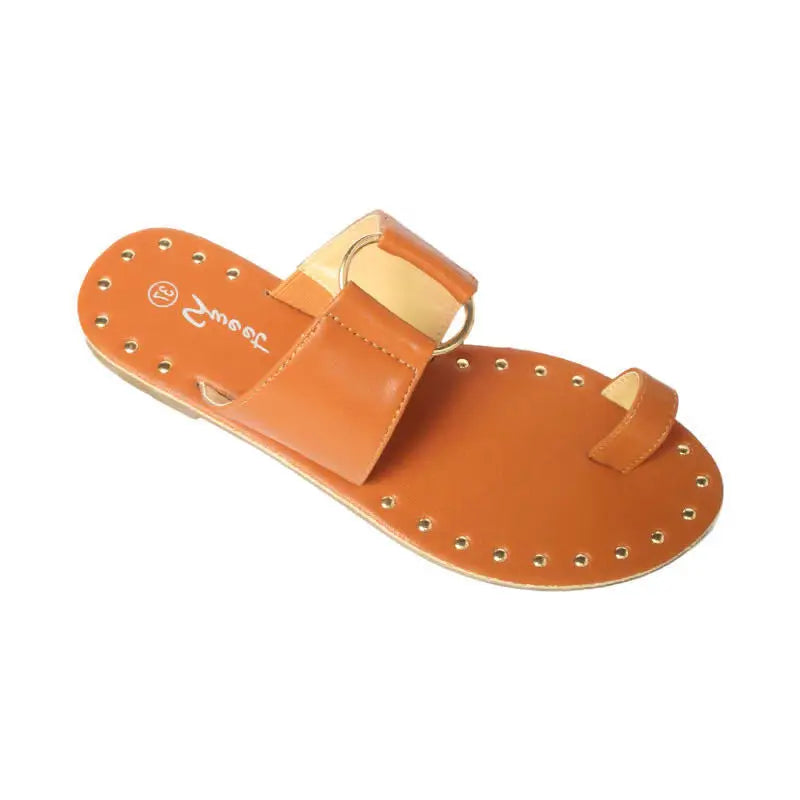 Summer New Woman Slippers Flat Sandals  Toe Fashion Rivet Outdoor Shoes Plus Size 43 Beyond Trends Hub