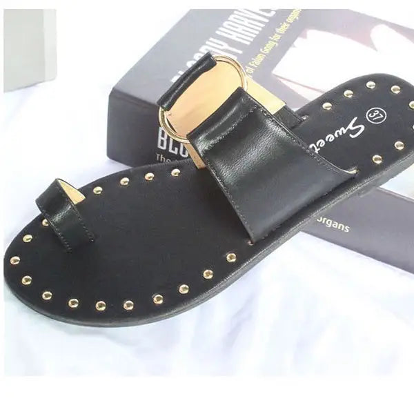 Summer New Woman Slippers Flat Sandals  Toe Fashion Rivet Outdoor Shoes Plus Size 43 Beyond Trends Hub