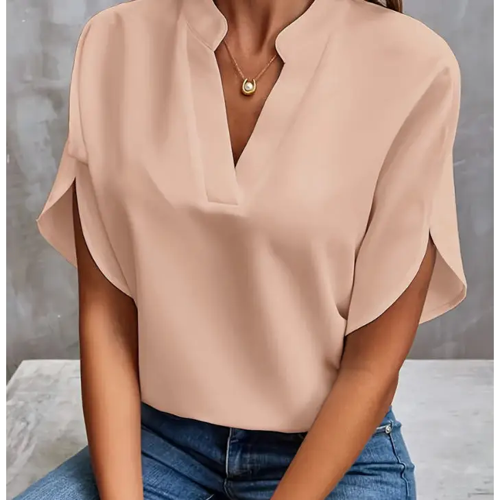 Summer Short-sleeved Chiffon Shirt New V-neck Shirt Women's Casual Versatile Clothing Beyond Trends Hub