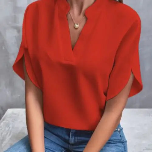 Summer Short-sleeved Chiffon Shirt New V-neck Shirt Women's Casual Versatile Clothing Beyond Trends Hub