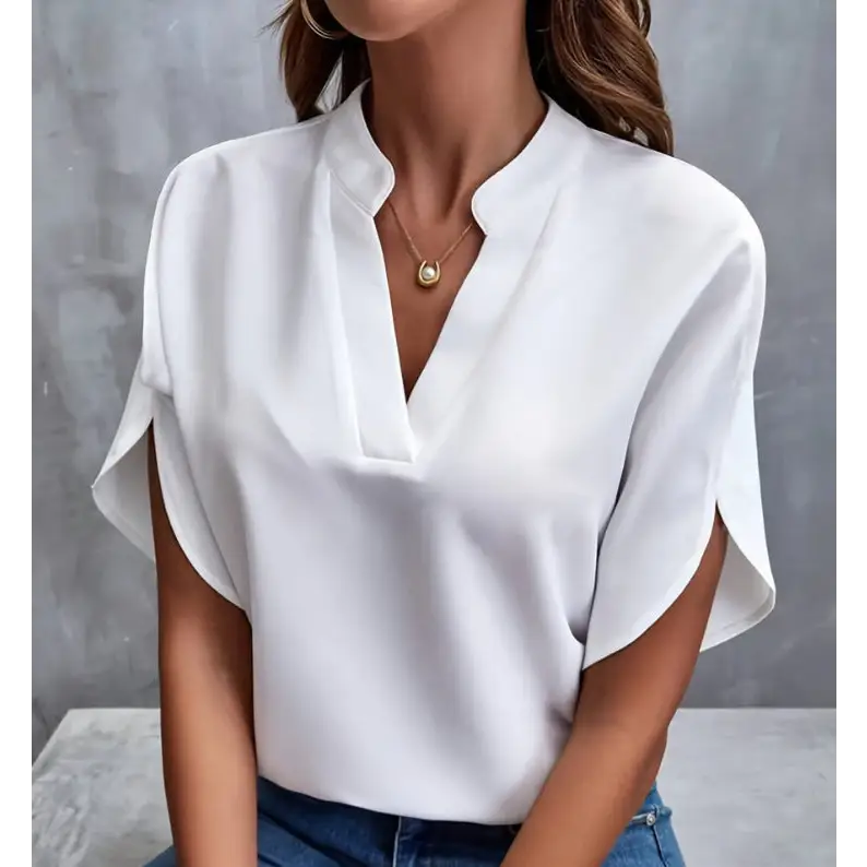 Summer Short-sleeved Chiffon Shirt New V-neck Shirt Women's Casual Versatile Clothing Beyond Trends Hub