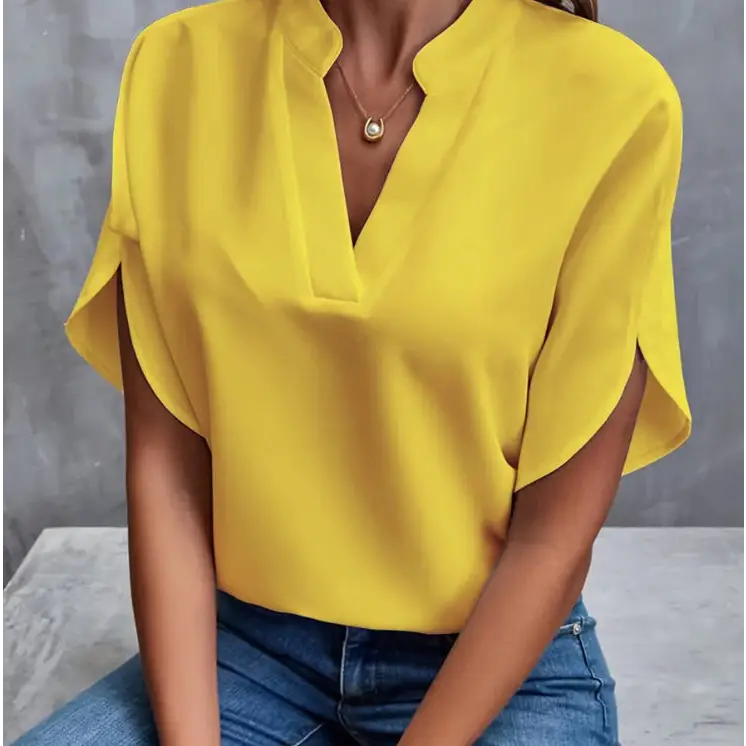 Summer Short-sleeved Chiffon Shirt New V-neck Shirt Women's Casual Versatile Clothing Beyond Trends Hub