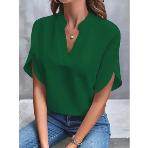 Summer Short-sleeved Chiffon Shirt New V-neck Shirt Women's Casual Versatile Clothing Beyond Trends Hub