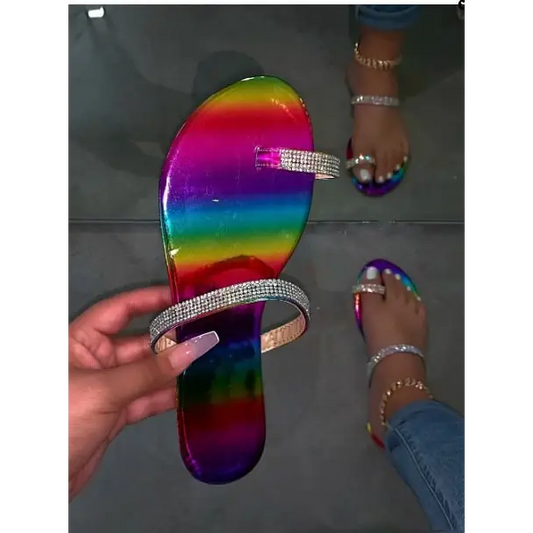Summer Slippers Women Wish Stand-Alone New European And American Set Of Toe Rhinestone Large Size Flat Bottom Women’s