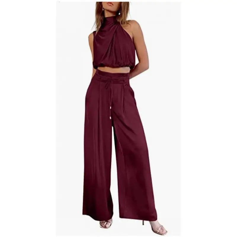 Summer Suits Casual Sleeveless Midriff-baring Top And Wide Leg Pants 2pcs Set Womens Clothing - Beyond Trends Hub 