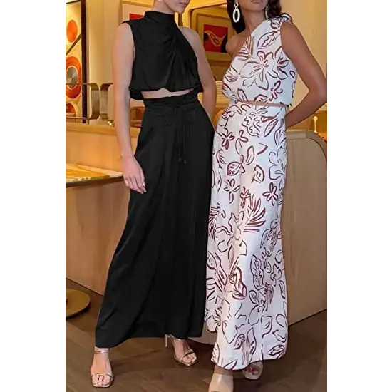Summer Suits Casual Sleeveless Midriff-baring Top And Wide Leg Pants 2pcs Set Womens Clothing - Beyond Trends Hub 