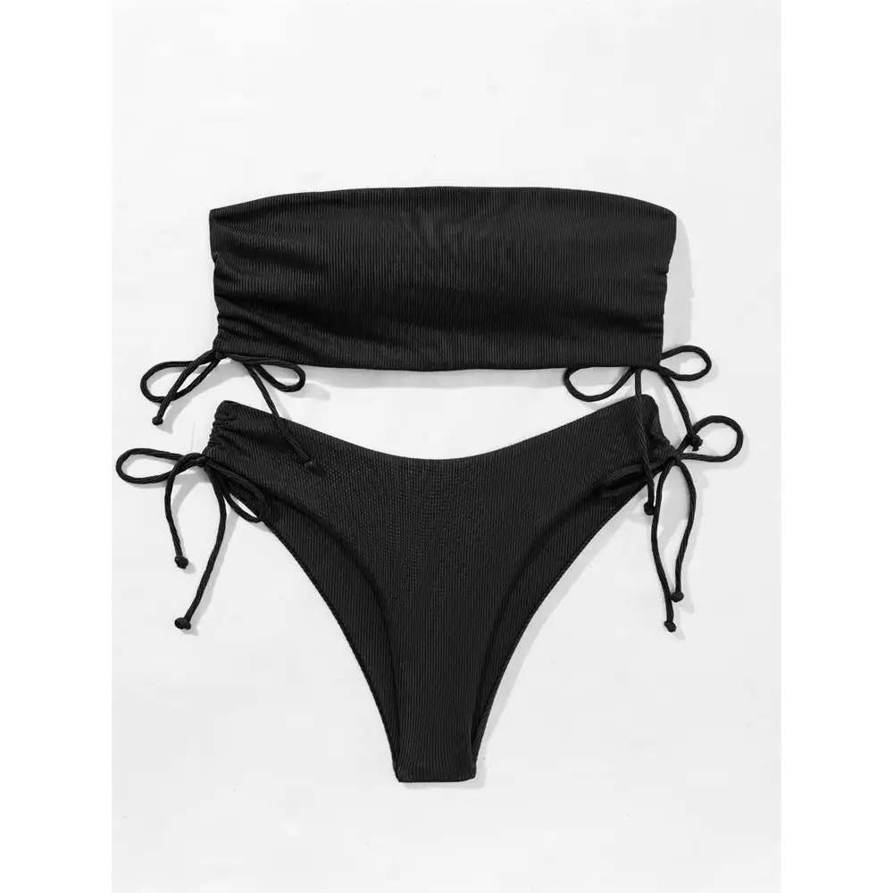 Summer Tube Bikini With Drawstring Design Solid Color Sexy Swimsuit For Beach Party Womens Clothing - Beyond Trends Hub 