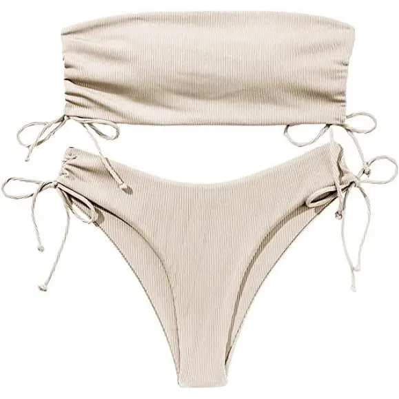 Summer Tube Bikini With Drawstring Design Solid Color Sexy Swimsuit For Beach Party Womens Clothing - Beyond Trends Hub 