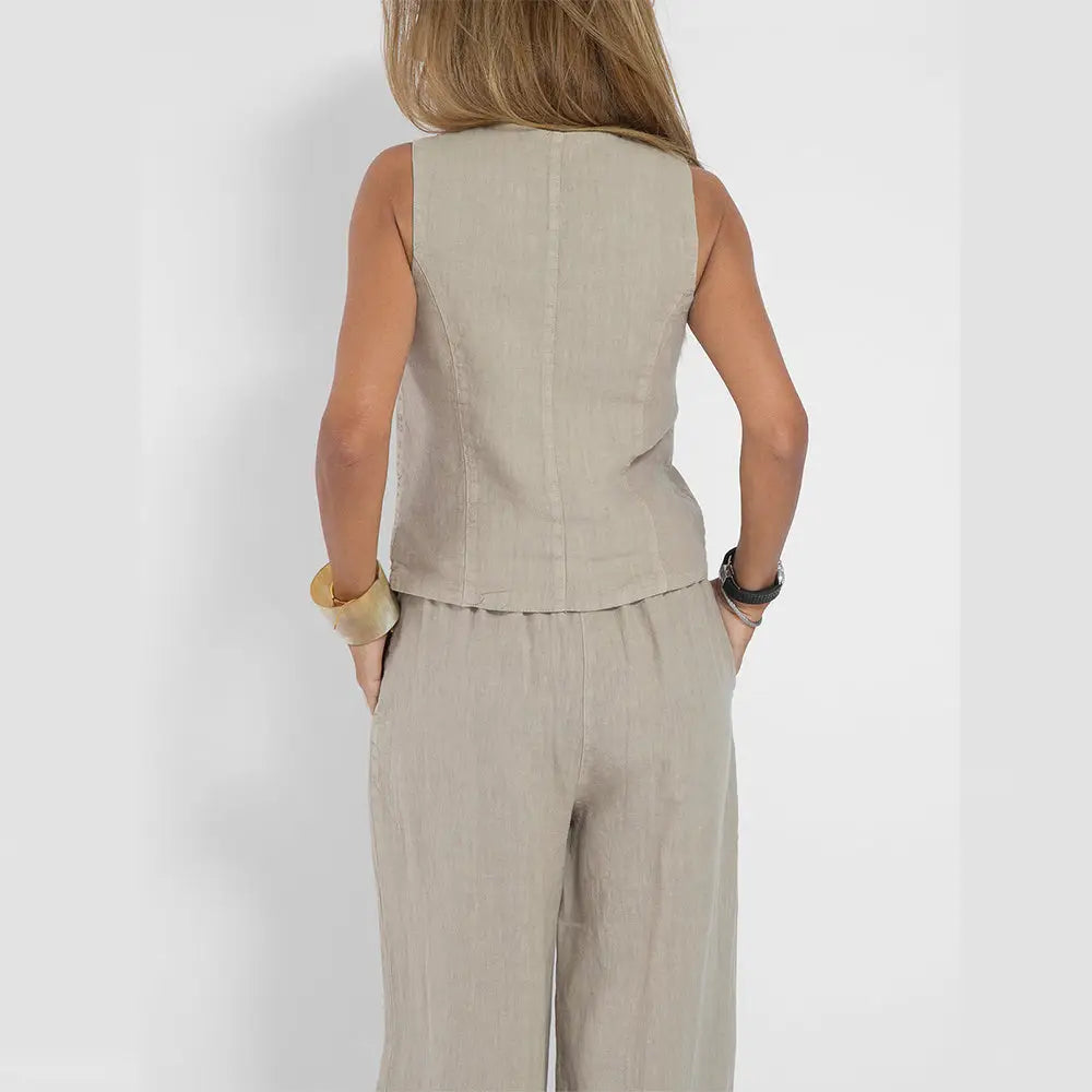 Summer Vest Suits V-neck Botton Sleeveless Top And Loose Straight Trousers Casual Womens Clothing - Beyond Trends Hub 