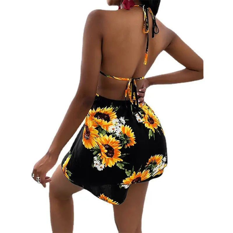 Sunflower V-neck Backless Casual Dress For Women