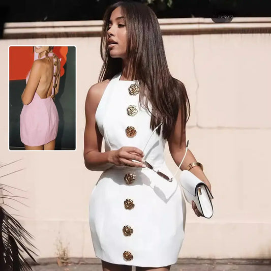 Sweet Sleeveless Backless Dress With Rose Button Design Summer Street Fashion Dresses Womens Clothing Beyond Trends Hub