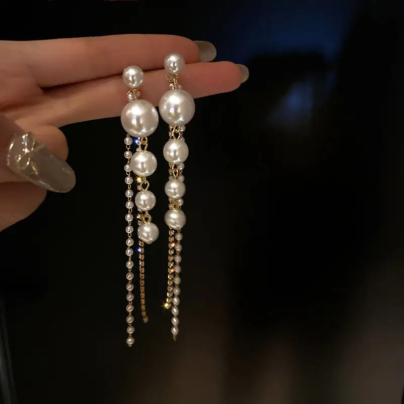 Temperament Pearl Tassel Long Earrings With 925 Silver Needle Fashion Luxury Personalized Earrings For Women Beyond Trends Hub
