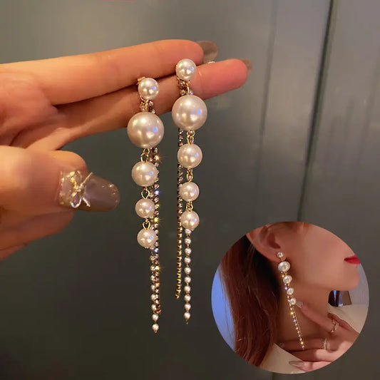 Temperament Pearl Tassel Long Earrings With 925 Silver Needle Fashion Luxury Personalized Earrings For Women Beyond Trends Hub