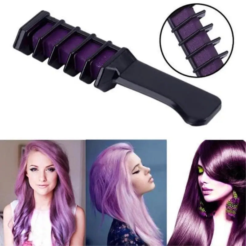 Temporary Mini Disposable Crayons Hair Color Dyeing Mascara Dye Chalk Box With Brush - purple