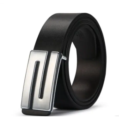 The young man's belt buckle belt smooth leather belts PU Korean tide students leisure plate buckle - Beyond Trends Hub 