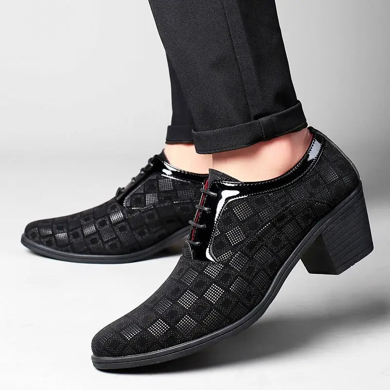 Thick Heel Pointy Toe Leather Shoes For Men - Black / 38