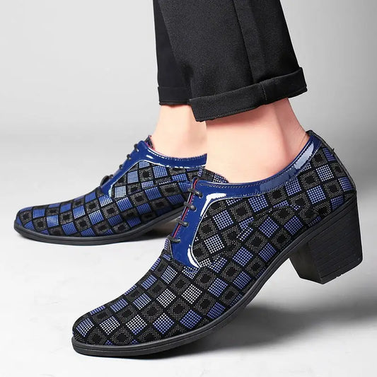 Thick Heel Pointy Toe Leather Shoes For Men - Blue / 38