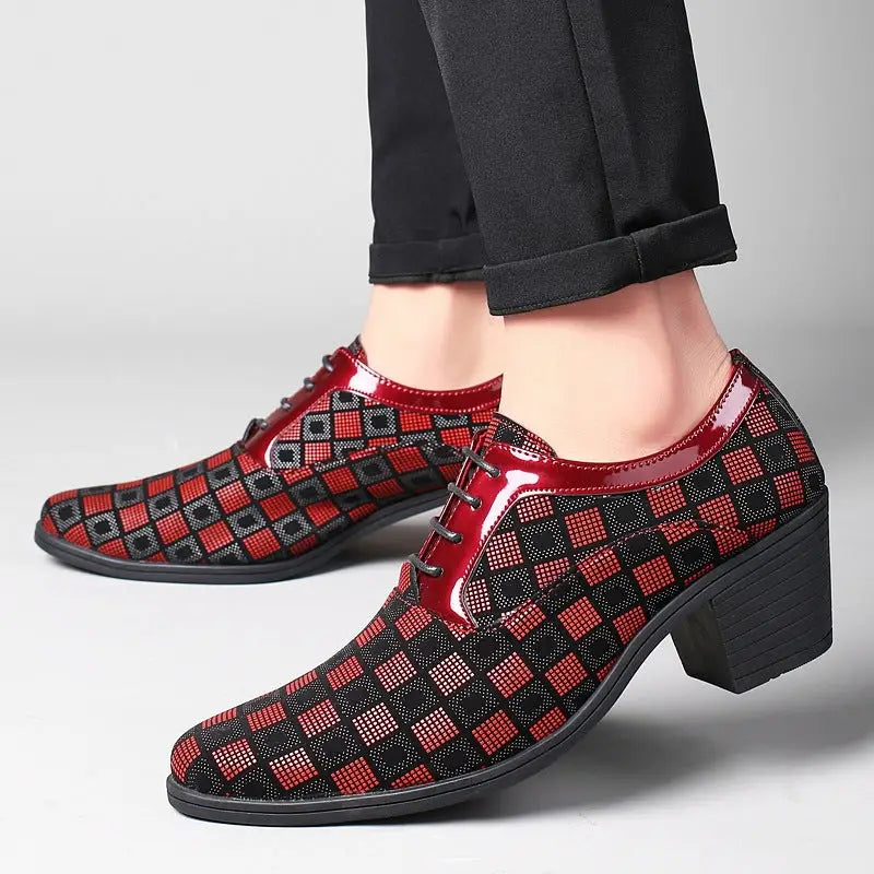Thick Heel Pointy Toe Leather Shoes For Men - Red / 38