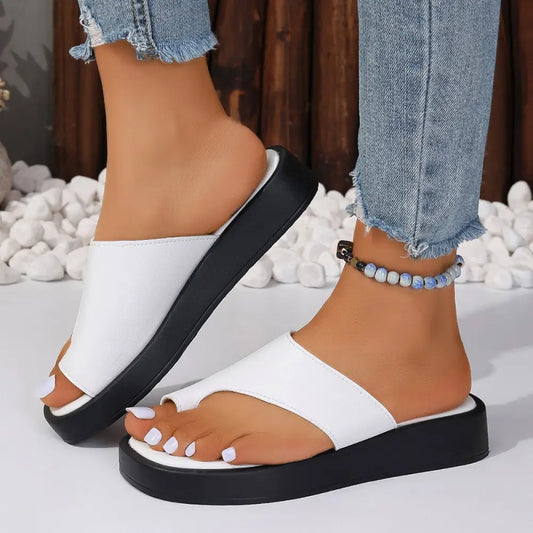 Thick-soled Clip Toe Flat Slippers Outdoor Summer Casual Solid Color Slides Shoes For Women Beyond Trends Hub