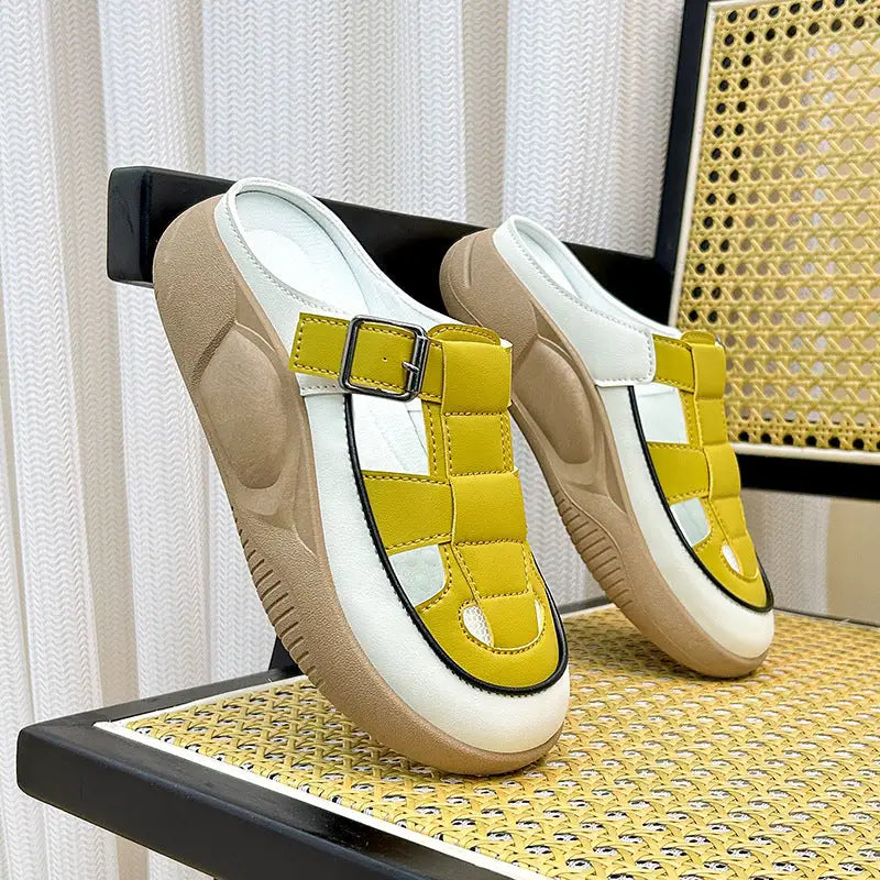 Thick-soled Closed-toe Slippers Summer Outdoor Garden Hollow Buckle Slide Sandals Casual Beach Shoes - Beyond Trends Hub 